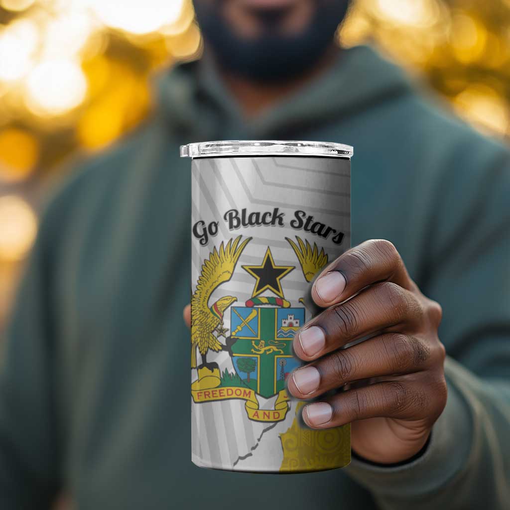 Custom Ghana Football 4 in 1 Can Cooler Tumbler 2026 Go Black Stars Yellow Adinkra Pattern - African Pride