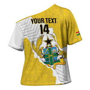Custom Ghana Football Cross Shoulder Shirt 2026 Go Black Stars Yellow Adinkra Pattern - African Pride