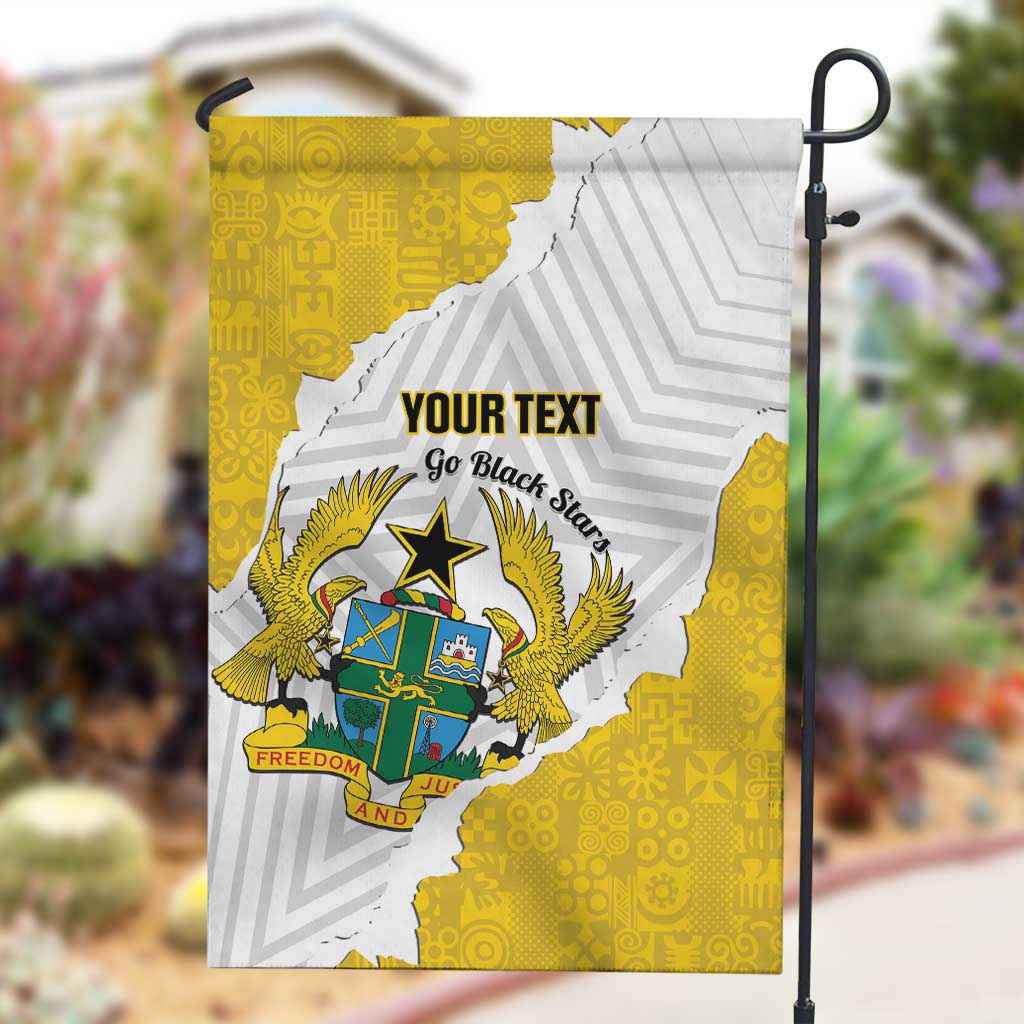 Custom Ghana Football Garden Flag 2026 Go Black Stars Yellow Adinkra Pattern - African Pride