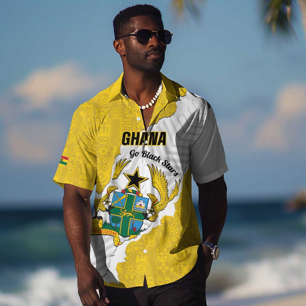 Custom Ghana Football Hawaiian Shirt 2026 Go Black Stars Yellow Adinkra Pattern - African Pride