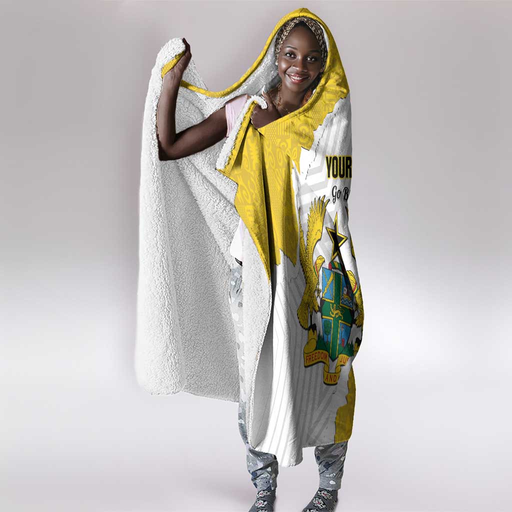 Custom Ghana Football Hooded Blanket 2026 Go Black Stars Yellow Adinkra Pattern - African Pride