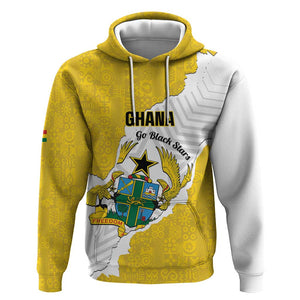 Custom Ghana Football Hoodie 2026 Go Black Stars Yellow Adinkra Pattern - African Pride