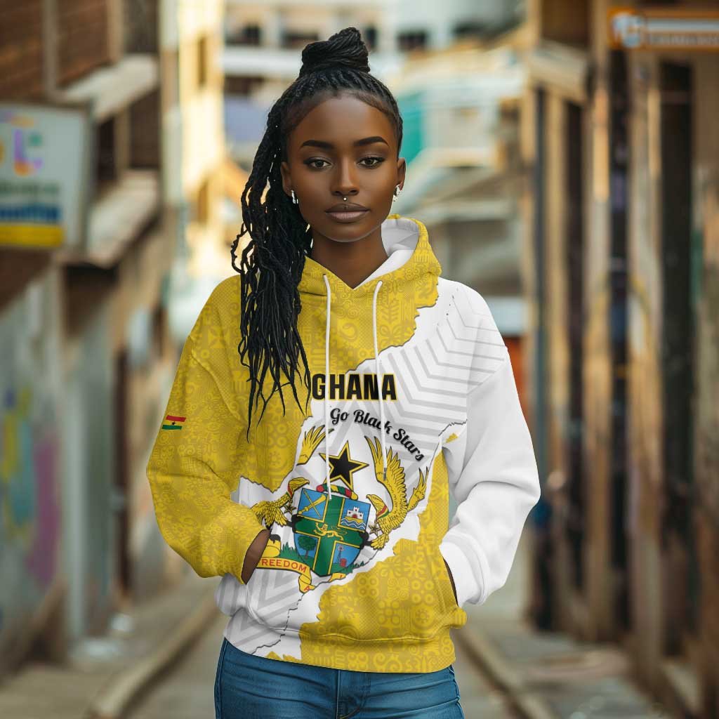 Custom Ghana Football Hoodie 2026 Go Black Stars Yellow Adinkra Pattern - African Pride