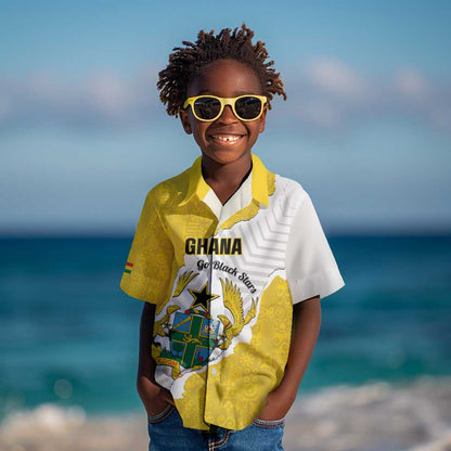 Custom Ghana Football Kid Hawaiian Shirt 2026 Go Black Stars Yellow Adinkra Pattern - African Pride