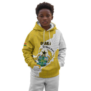 Custom Ghana Football Kid Hoodie 2026 Go Black Stars Yellow Adinkra Pattern - African Pride