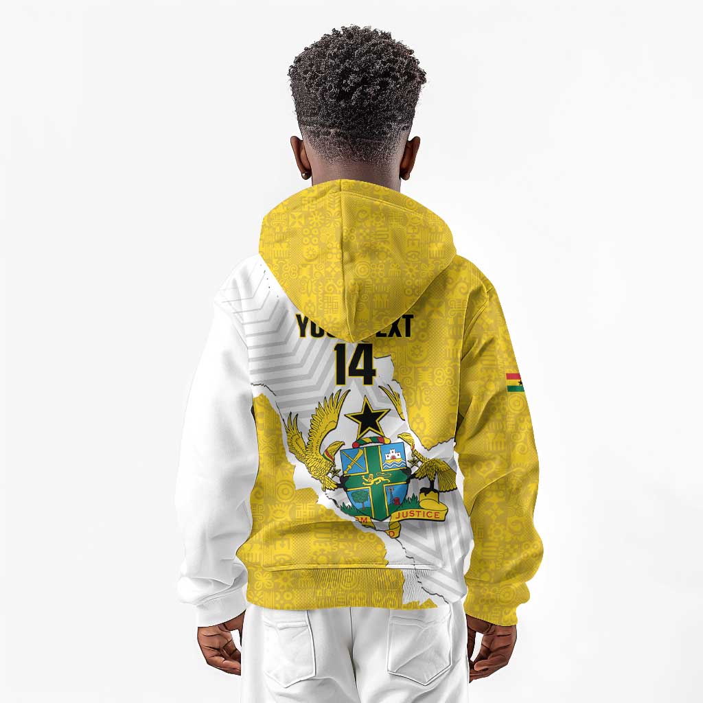 Custom Ghana Football Kid Hoodie 2026 Go Black Stars Yellow Adinkra Pattern - African Pride