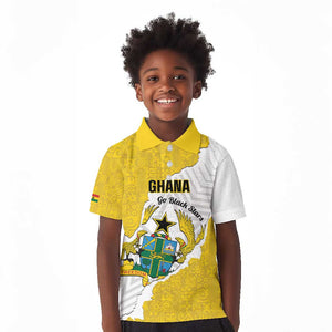 Custom Ghana Football Kid Polo Shirt 2026 Go Black Stars Yellow Adinkra Pattern - African Pride