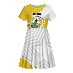Custom Ghana Football Kid Short Sleeve Dress 2026 Go Black Stars Yellow Adinkra Pattern - African Pride