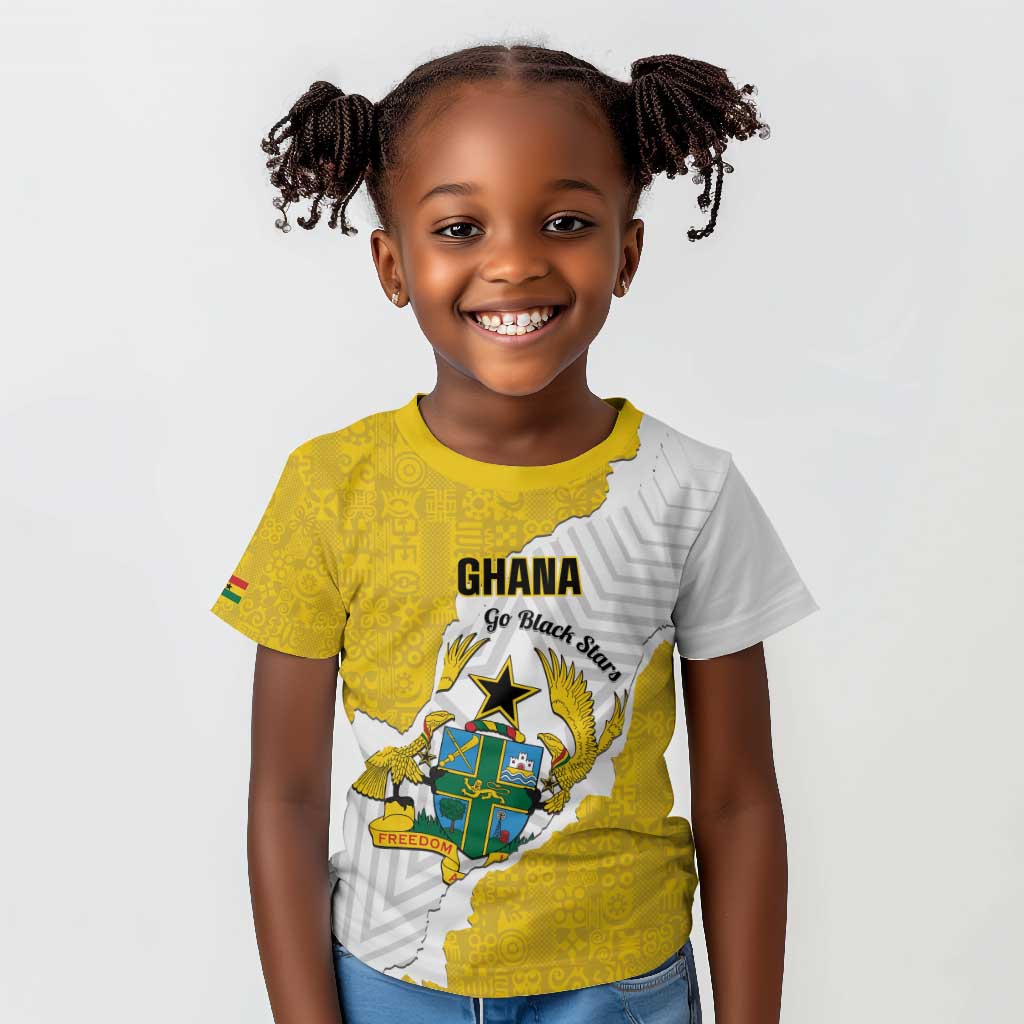 Custom Ghana Football Kid T shirt 2026 Go Black Stars Yellow Adinkra Pattern - African Pride