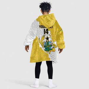 Custom Ghana Football Kid Wearable Blanket Hoodie 2026 Go Black Stars Yellow Adinkra Pattern - African Pride