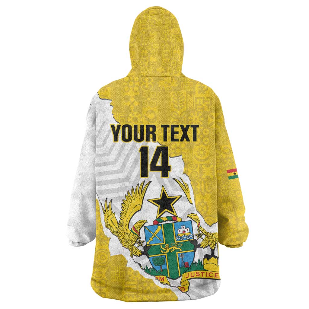 Custom Ghana Football Kid Wearable Blanket Hoodie 2026 Go Black Stars Yellow Adinkra Pattern - African Pride
