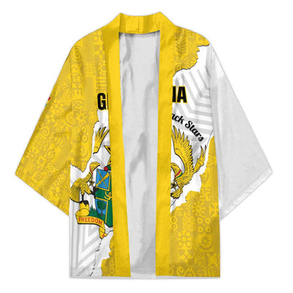 Custom Ghana Football Kimono 2026 Go Black Stars Yellow Adinkra Pattern - African Pride