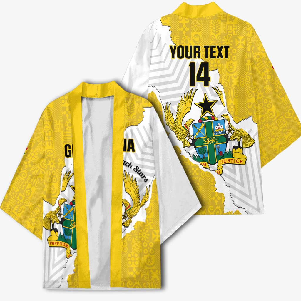 Custom Ghana Football Kimono 2026 Go Black Stars Yellow Adinkra Pattern - African Pride