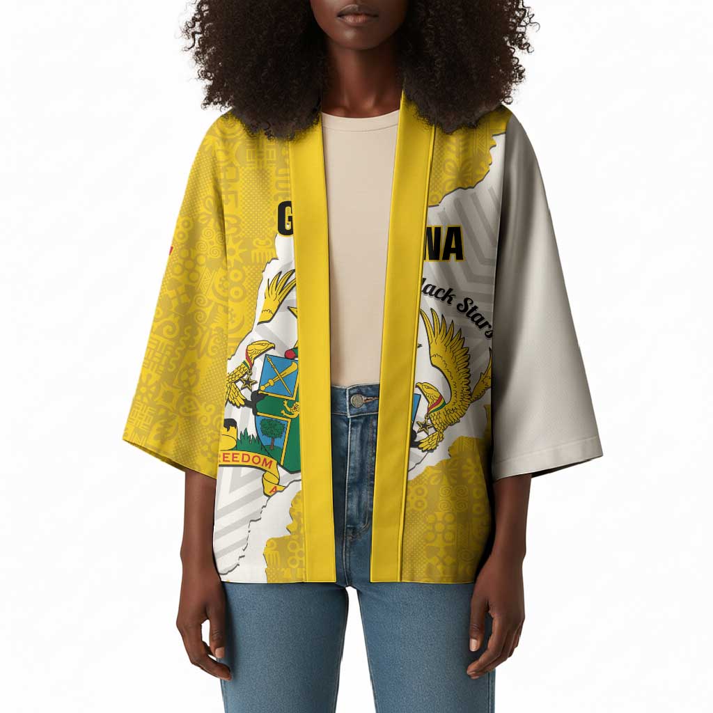 Custom Ghana Football Kimono 2026 Go Black Stars Yellow Adinkra Pattern - African Pride