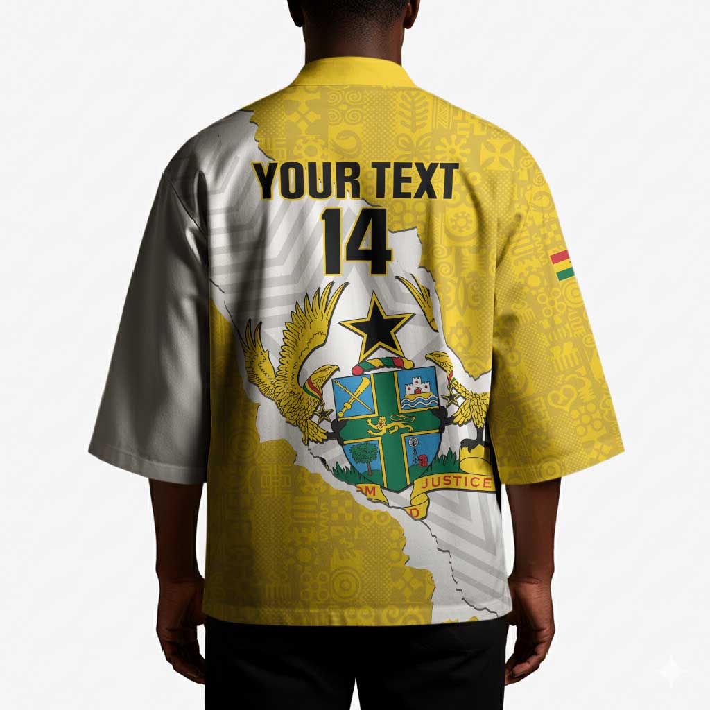 Custom Ghana Football Kimono 2026 Go Black Stars Yellow Adinkra Pattern - African Pride