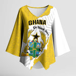 Custom Ghana Football Kimono Sleeve Blouse 2026 Go Black Stars Yellow Adinkra Pattern - African Pride