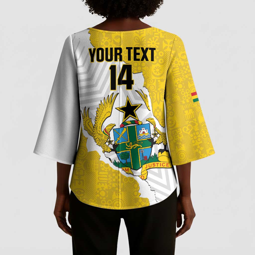 Custom Ghana Football Kimono Sleeve Blouse 2026 Go Black Stars Yellow Adinkra Pattern - African Pride
