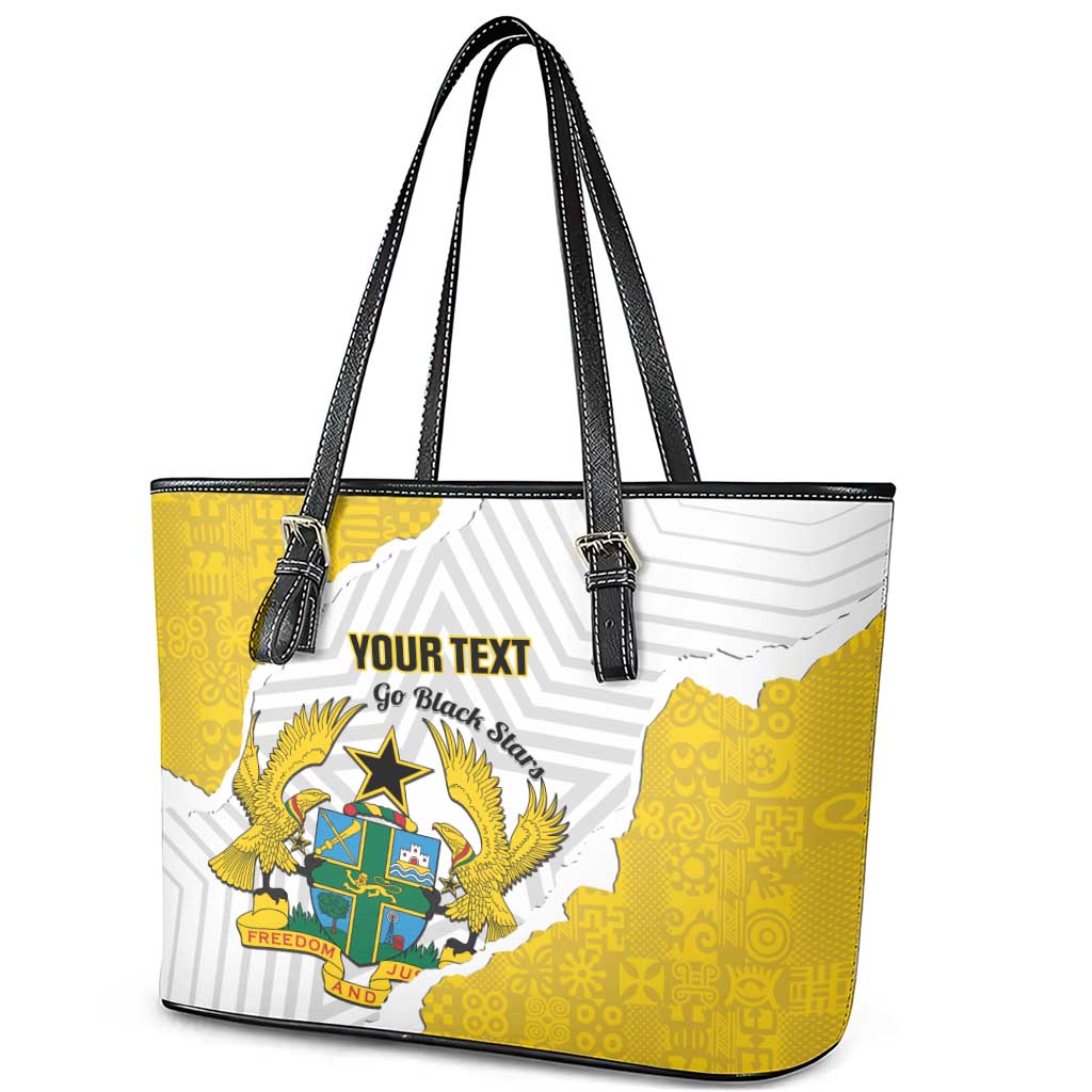 Custom Ghana Football Leather Tote Bag 2026 Go Black Stars Yellow Adinkra Pattern - African Pride