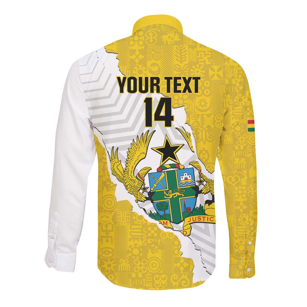 Custom Ghana Football Long Sleeve Button Shirt 2026 Go Black Stars Yellow Adinkra Pattern - African Pride