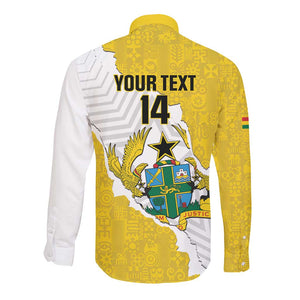 Custom Ghana Football Long Sleeve Button Shirt 2026 Go Black Stars Yellow Adinkra Pattern - African Pride