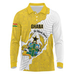 Custom Ghana Football Long Sleeve Polo Shirt 2026 Go Black Stars Yellow Adinkra Pattern - African Pride