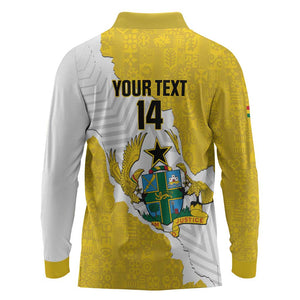 Custom Ghana Football Long Sleeve Polo Shirt 2026 Go Black Stars Yellow Adinkra Pattern - African Pride