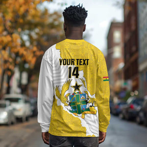 Custom Ghana Football Long Sleeve Shirt 2026 Go Black Stars Yellow Adinkra Pattern - African Pride