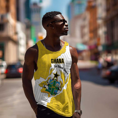 Custom Ghana Football Men Tank Top 2026 Go Black Stars Yellow Adinkra Pattern - African Pride