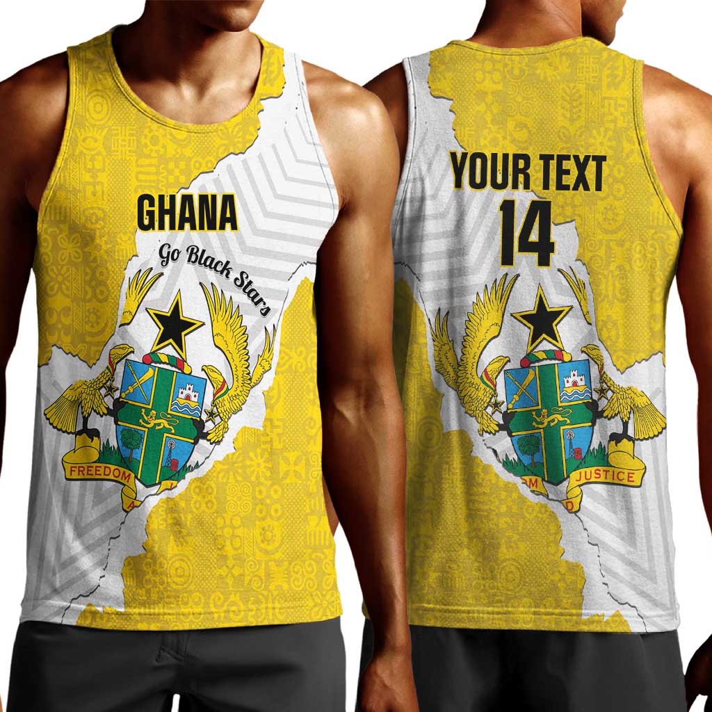 Custom Ghana Football Men Tank Top 2026 Go Black Stars Yellow Adinkra Pattern - African Pride