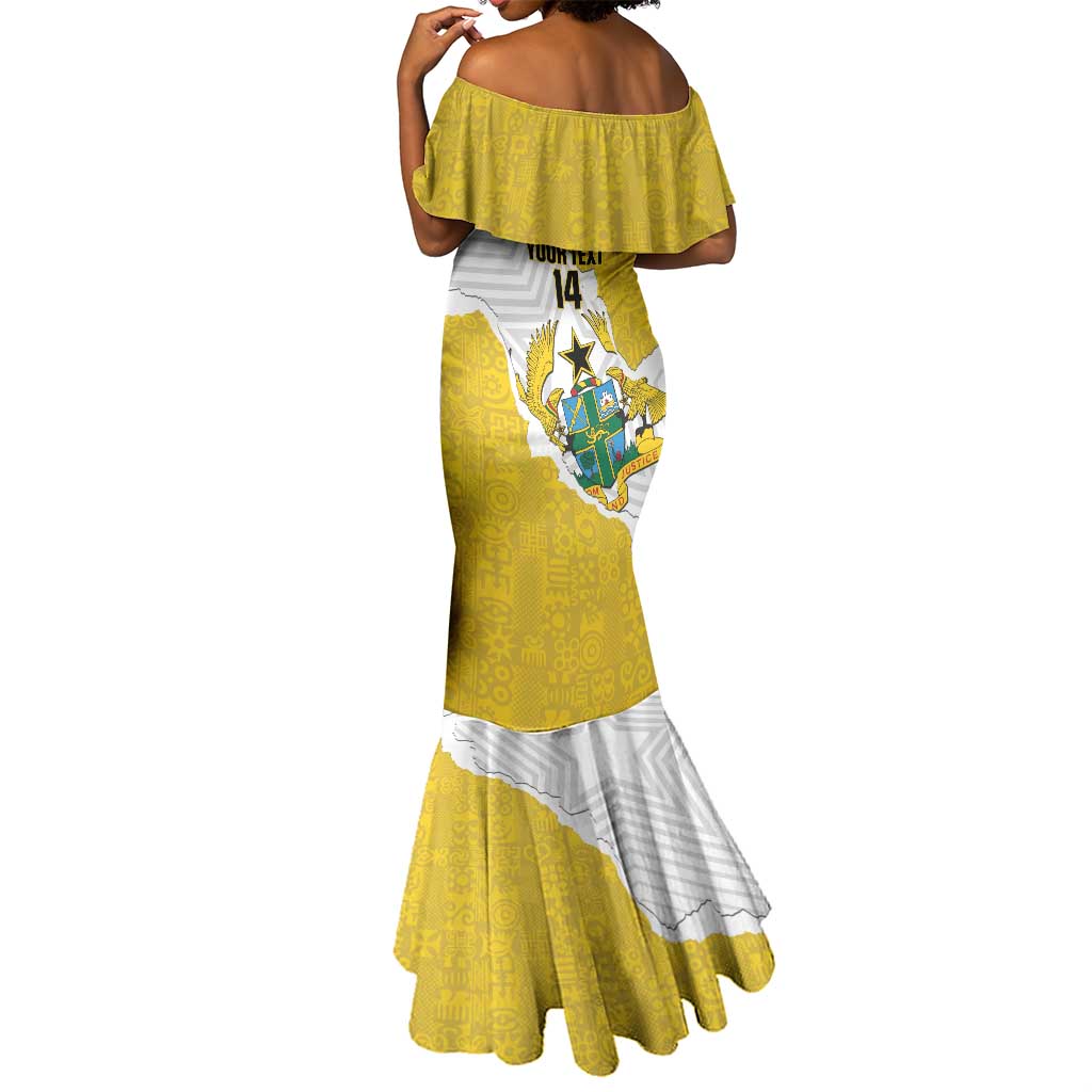 Custom Ghana Football Mermaid Dress 2026 Go Black Stars Yellow Adinkra Pattern - African Pride