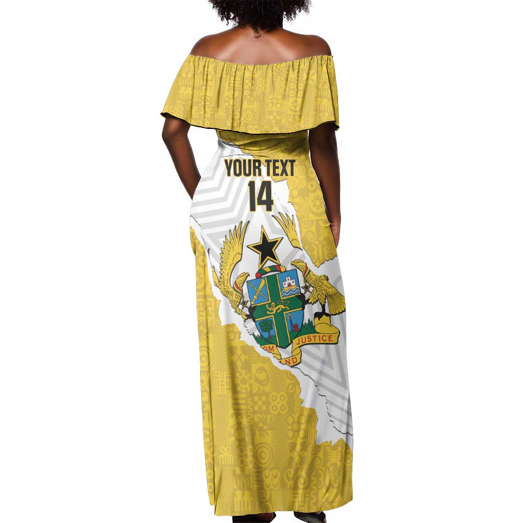 Custom Ghana Football Off Shoulder Maxi Dress 2026 Go Black Stars Yellow Adinkra Pattern - African Pride