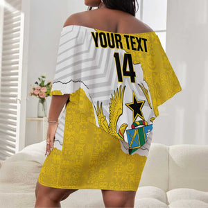 Custom Ghana Football Off Shoulder Short Dress 2026 Go Black Stars Yellow Adinkra Pattern - African Pride