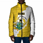 Custom Ghana Football Padded Jacket 2026 Go Black Stars Yellow Adinkra Pattern - African Pride