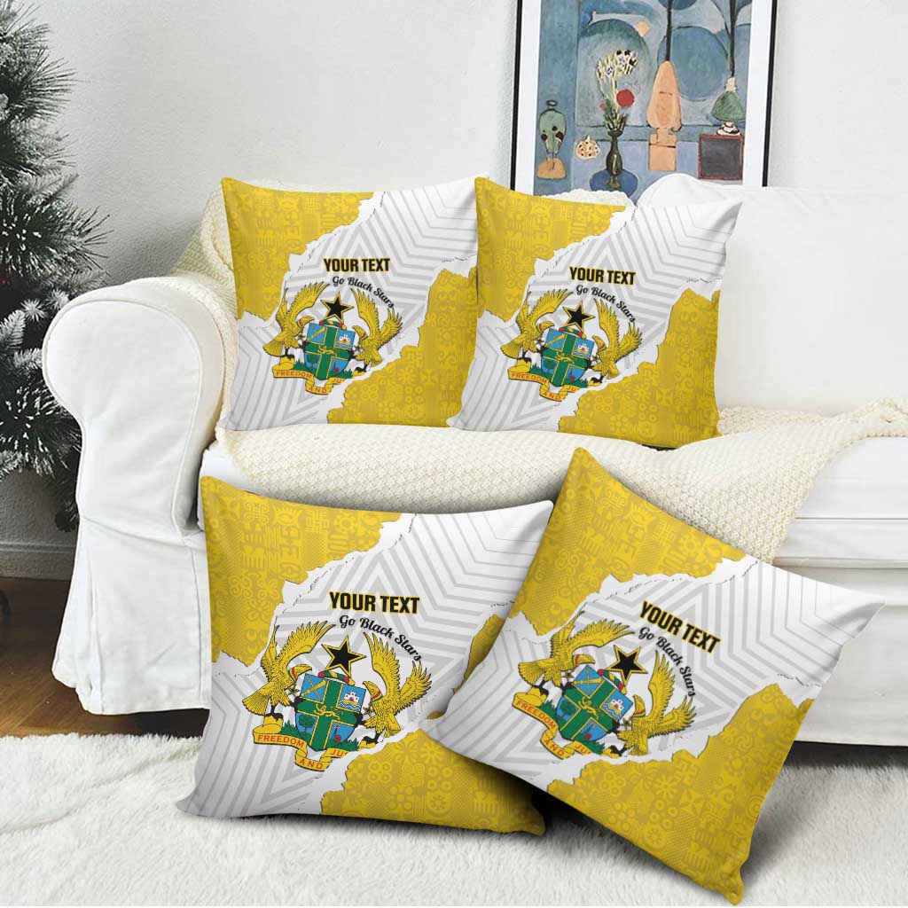 Custom Ghana Football Pillow Cover 2026 Go Black Stars Yellow Adinkra Pattern - African Pride