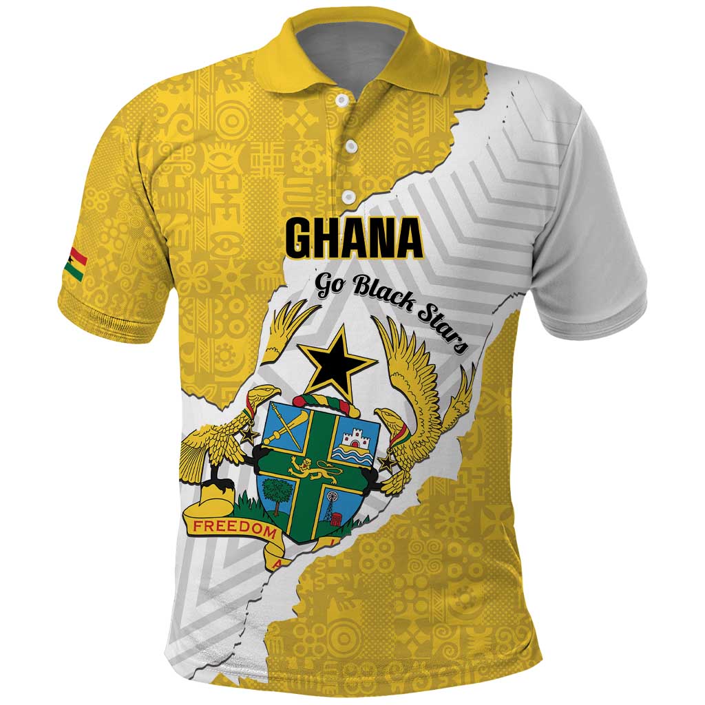 Custom Ghana Football Polo Shirt 2026 Go Black Stars Yellow Adinkra Pattern - African Pride