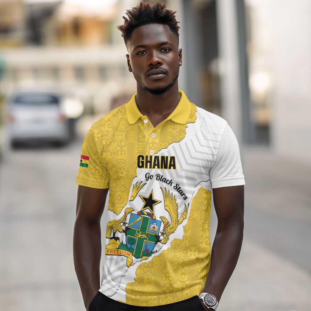 Custom Ghana Football Polo Shirt 2026 Go Black Stars Yellow Adinkra Pattern LT14