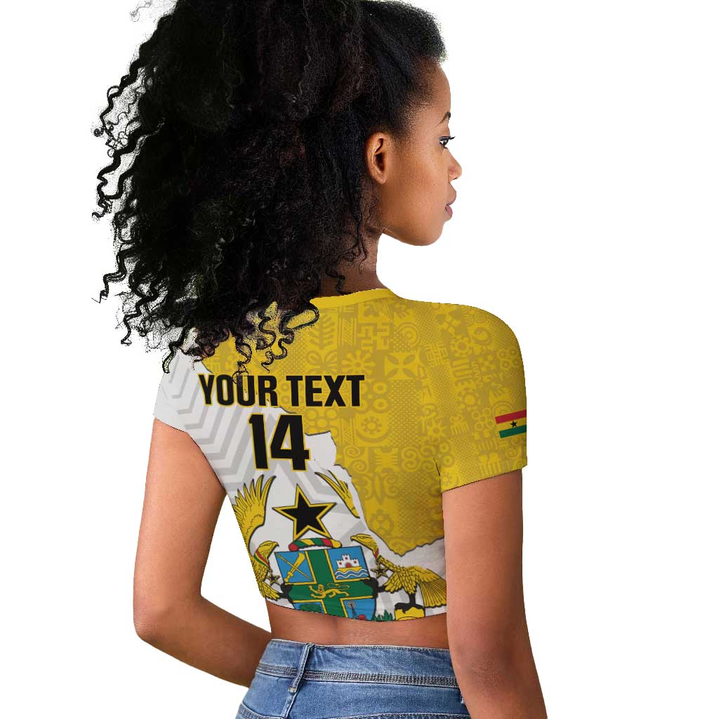 Custom Ghana Football Raglan Cropped T shirt 2026 Go Black Stars Yellow Adinkra Pattern - African Pride