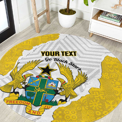 Custom Ghana Football Round Carpet 2026 Go Black Stars Yellow Adinkra Pattern - African Pride
