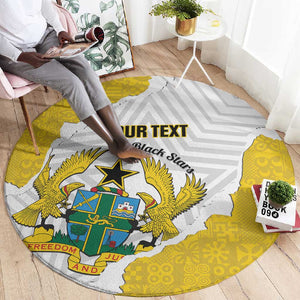 Custom Ghana Football Round Carpet 2026 Go Black Stars Yellow Adinkra Pattern - African Pride