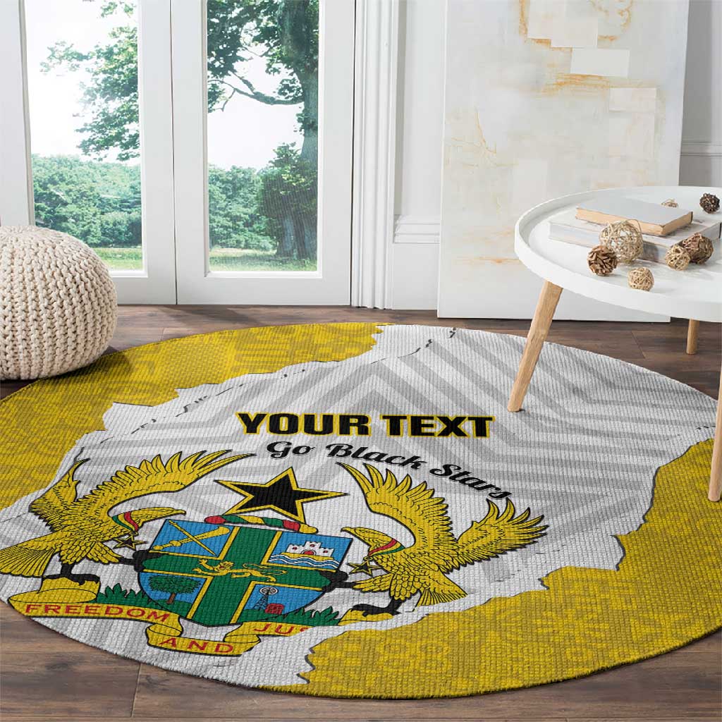 Custom Ghana Football Round Carpet 2026 Go Black Stars Yellow Adinkra Pattern - African Pride