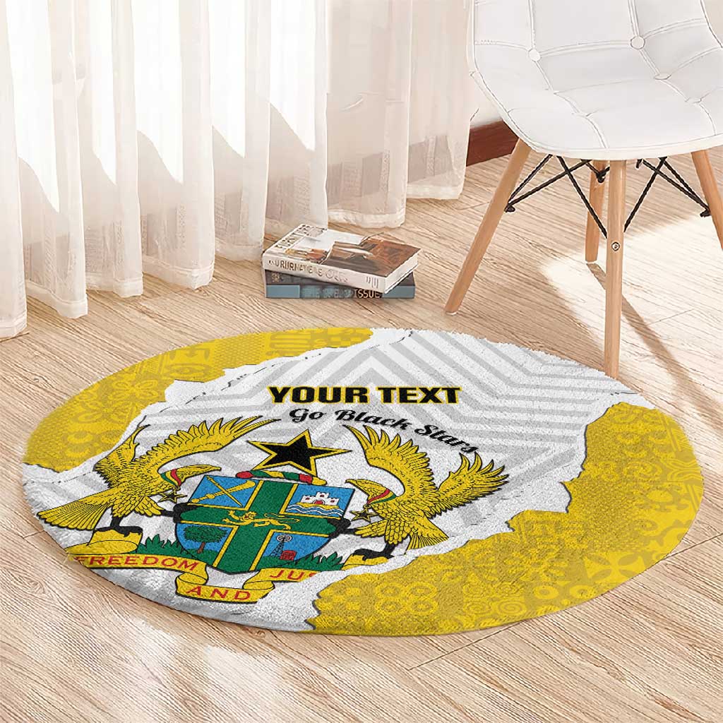 Custom Ghana Football Round Carpet 2026 Go Black Stars Yellow Adinkra Pattern - African Pride