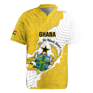 Custom Ghana Football Rugby Jersey 2026 Go Black Stars Yellow Adinkra Pattern - African Pride