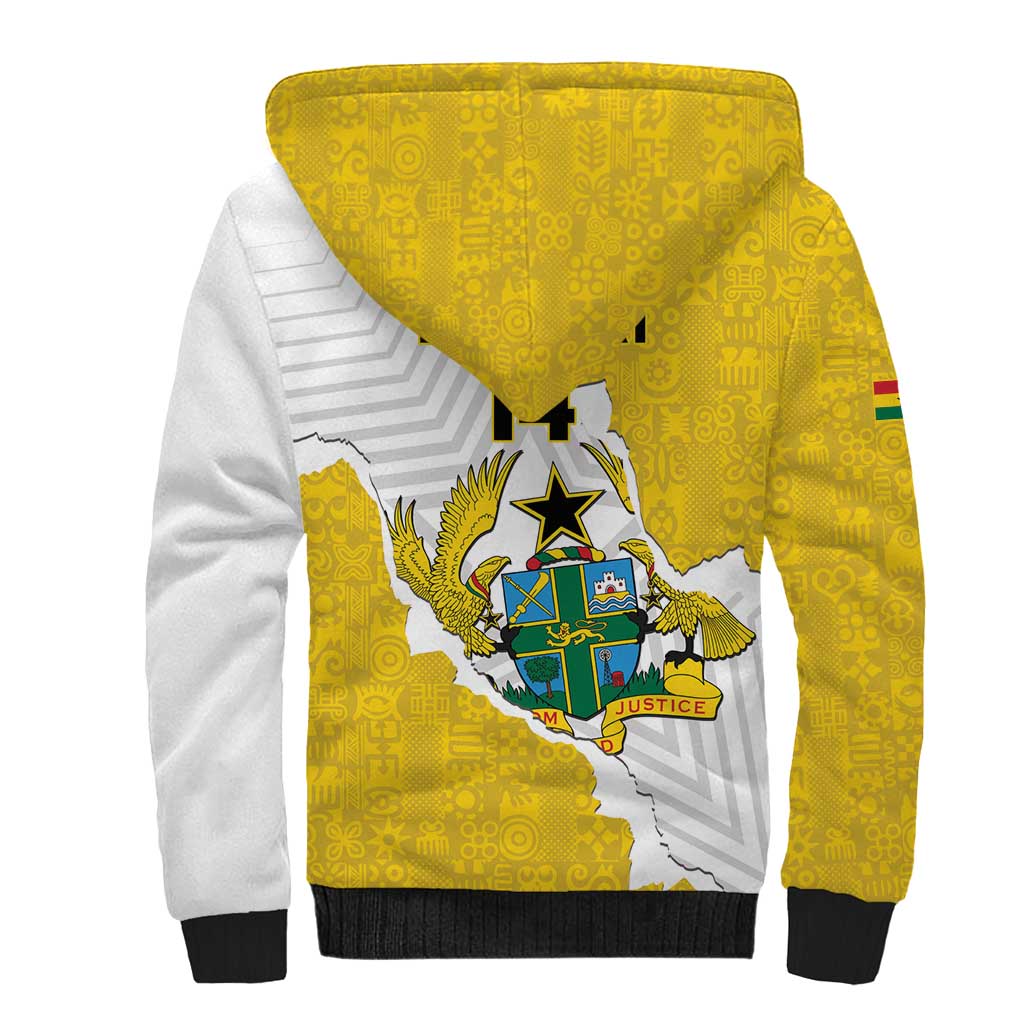 Custom Ghana Football Sherpa Hoodie 2026 Go Black Stars Yellow Adinkra Pattern - African Pride