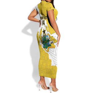 Custom Ghana Football Short Sleeve Bodycon Dress 2026 Go Black Stars Yellow Adinkra Pattern - African Pride