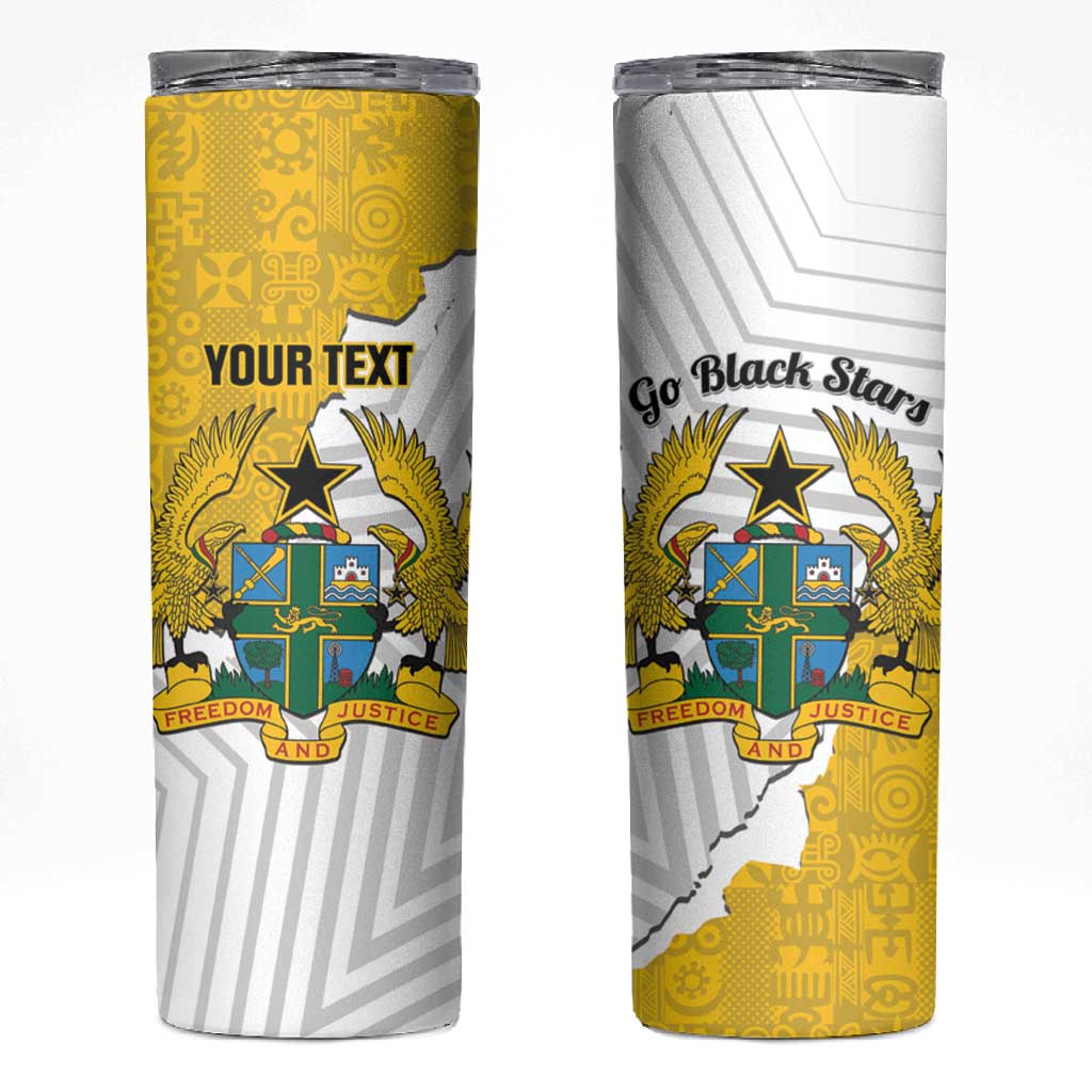 Custom Ghana Football Skinny Tumbler 2026 Go Black Stars Yellow Adinkra Pattern - African Pride