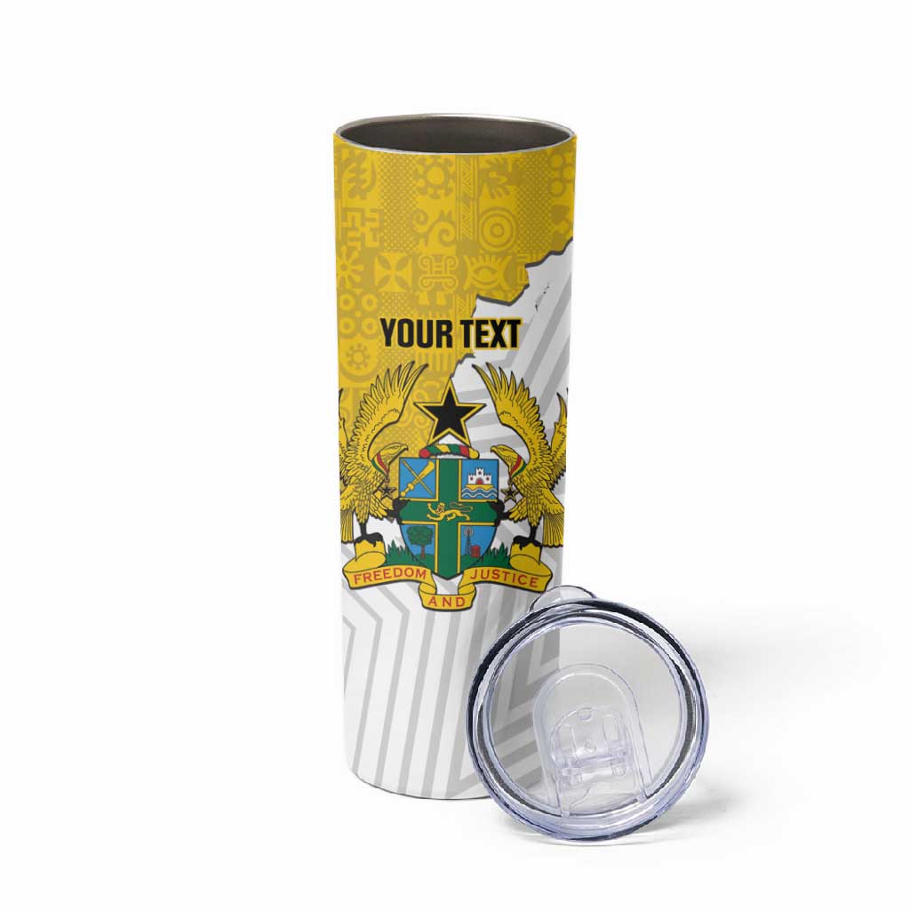 Custom Ghana Football Skinny Tumbler 2026 Go Black Stars Yellow Adinkra Pattern - African Pride