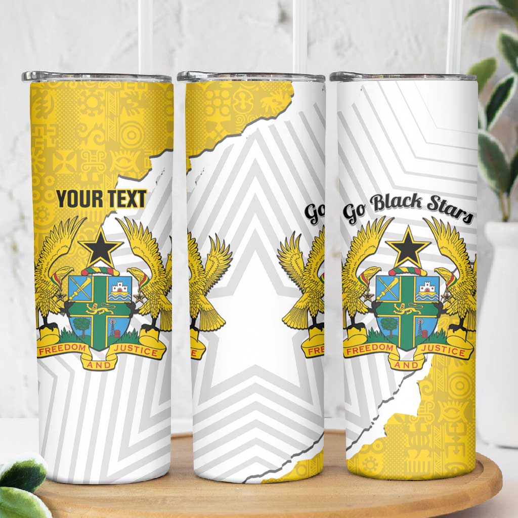 Custom Ghana Football Skinny Tumbler 2026 Go Black Stars Yellow Adinkra Pattern - African Pride