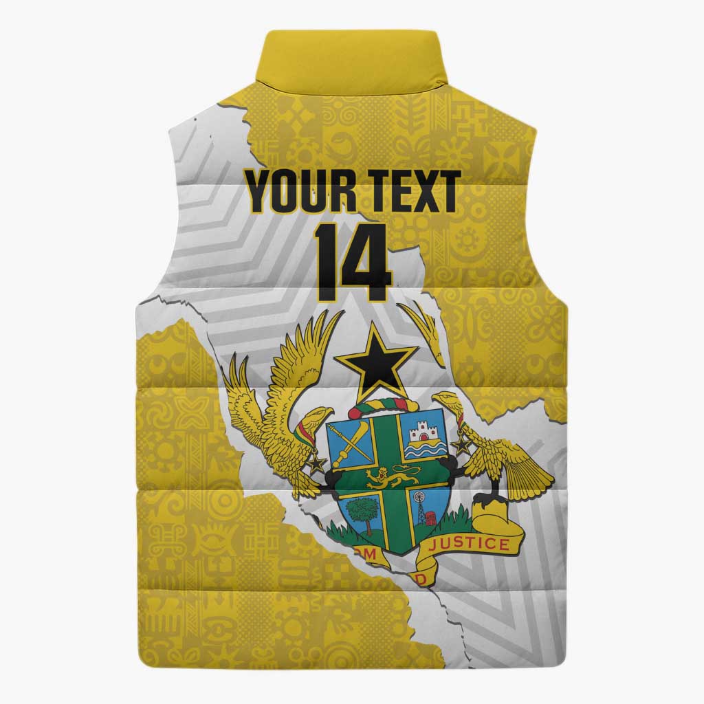 Custom Ghana Football Sleeveless Puffer Jacket 2026 Go Black Stars Yellow Adinkra Pattern - African Pride
