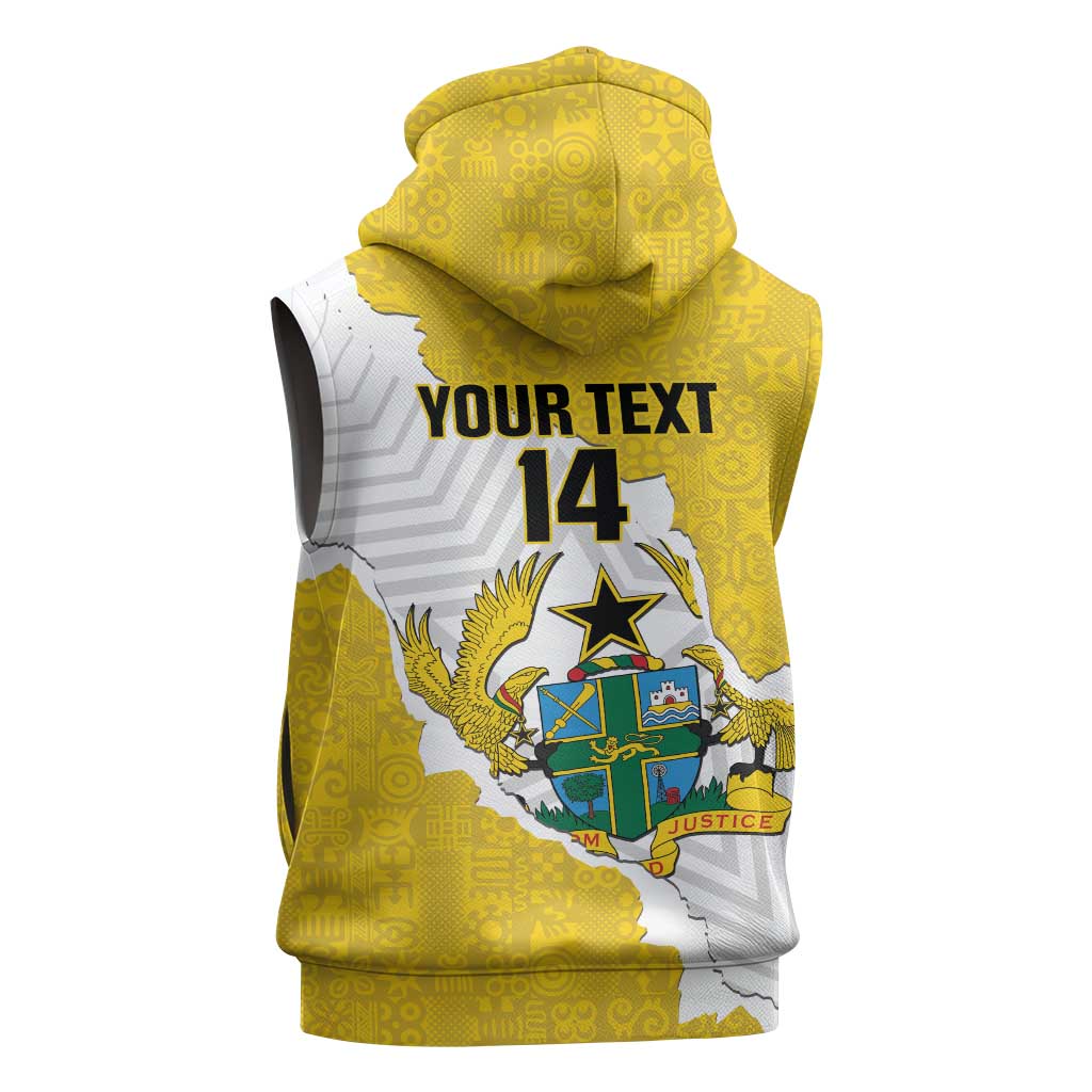 Custom Ghana Football Sleeveless Zip Hoodie 2026 Go Black Stars Yellow Adinkra Pattern - African Pride