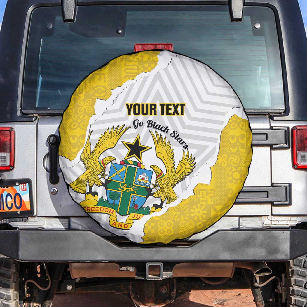 Custom Ghana Football Spare Tire Cover 2026 Go Black Stars Yellow Adinkra Pattern - African Pride